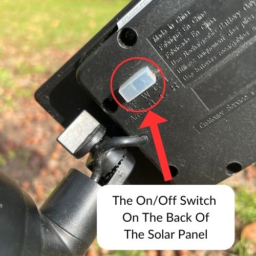 image showing the location of an on/off switch on a solar light